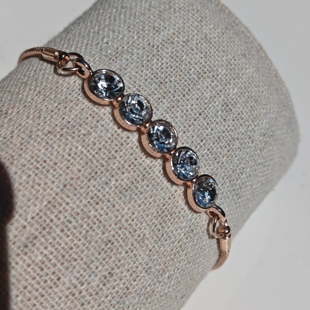 Rose Gold Tone‎ Crystal Bolo Bracelet Adjustable Snake Chain Slider Large Stone